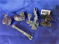 Medieval Pewter Figurines & Crystal Rocks,