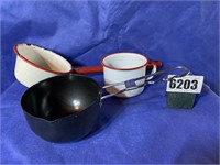 Porcelain Dipper, Cup, Coated Pot w/Handle