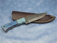 9.5" Long Damascus Knife & Sheath