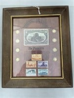 Framed Pioneers Coins Stamps & Notes