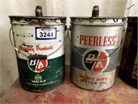 2 Antique Metal BA 5 Gallon Oil Pail with