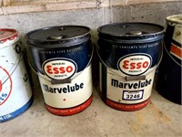 2 Antique Metal Esso Marvelube 5 Gallon Oil Pail