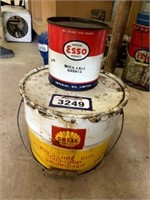 Shell 1/2 can and Esso grease pail