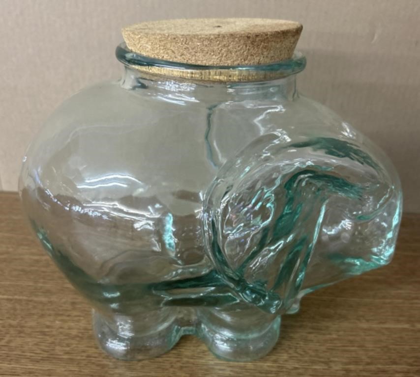 Vintage Green Glass Elephant Peanut Jar