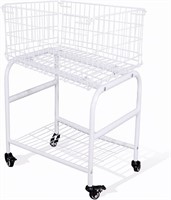 $100  Rolling Laundry Cart with Wheels  Metal  Whi