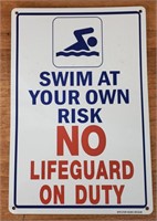Swim At Your Own Risk No Lifeguard On Duty Sign