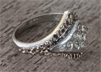 Silver/Gold Colored Ring w/White Rhinestones