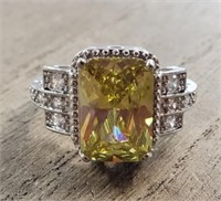 Faceted Emerald Cut Yellow Citrine Ring