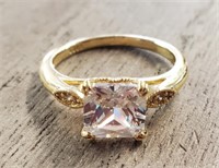 Gold Plated Faceted Clear Stone Ring