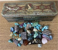 Antique Tin W/Variety Of Gemstones