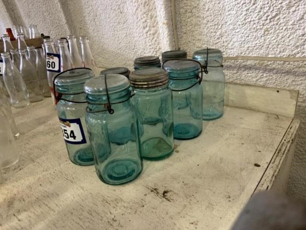 8 Blue Tinted Glass Quart Jars