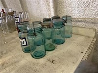 8 Blue Tinted Glass Quart Jars