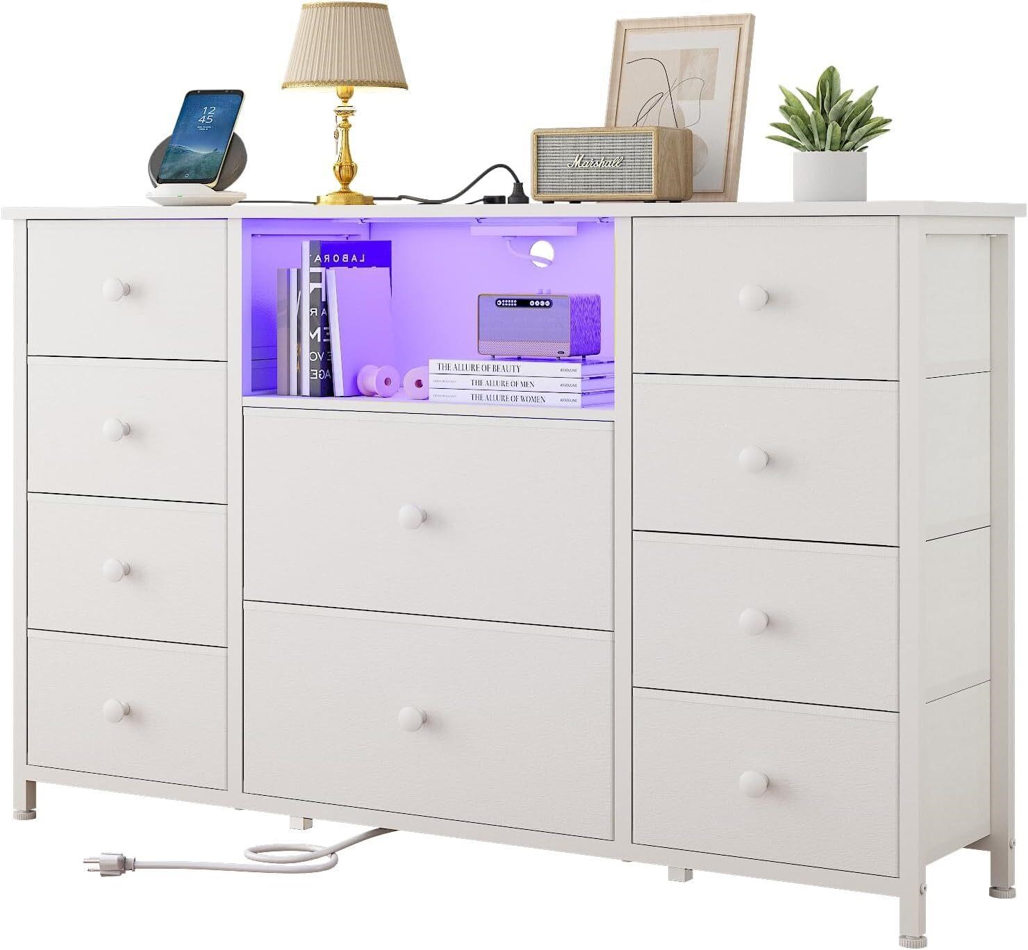 LDTTCUK Dresser  Charger & LED  10-Drawer  White