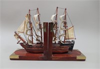 Wood & Fabric 4 Mast Sail Ship Bookends