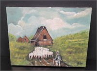 Countryside Sheep Herding, Oil, Signed