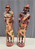 Tall African Kenya Wood Sculpture Statues c1970s