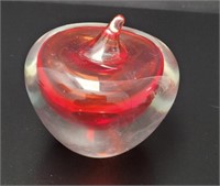 Cased Glass Rd Apple Paperweight vtg