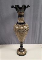 Massive Tall Black Brass Etched Floor Vase