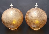 2 Amber Crinkile Glass Lamp Shades