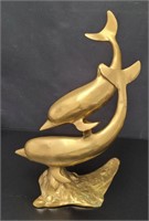 MCM Large Brass Dolphins Sculpture on Brass Base