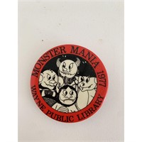 Monster Mania Wayne Public Library vintage pin