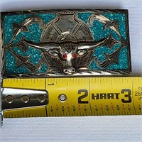 Turquoise Sterling Silver Ruby Bull Belt Bucklet
