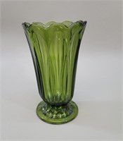 1970s Green Glass Scallop Rim Footed Vase