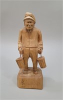 Man w/Buckets, Quebec Folk Art Wood Sculpture