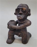 Artisan PreColumbian Style Pottery Figure, Signed