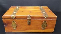 Wooden Cigar Chest Style Box with Brass Hardware
