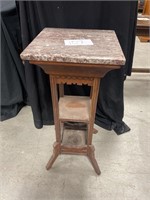 Red Marble Top Wooden Side Table 16"x16"x35"