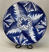 Large Blue & White Glazed Pottery Wall  Plate