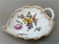 Antique German Porcelain Floral Leaf Dish