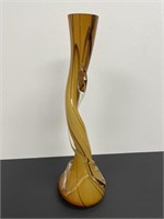 Vtg Art Glass Spiral Twisted Amber Vase