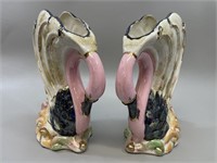 Pair of Porcelain Flamingo Vases