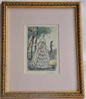 Antique Fashion Plate Etching Signed Luchi:
