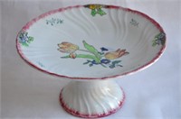 Vtg French Longwy 1890s Pedestal Fruit Bowl