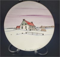 Hand-Painted Enameled Cooper Plate, Signed
