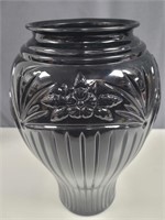Large Black Floral Ceramic Vase