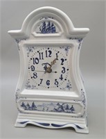 American Delft Blue Porcelain Mantel Clock vtg