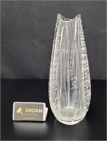 Heavy Modernist Rift Cut Glass Vase vtg