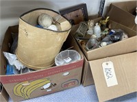 Boxes of Var Misc Curtain Rods Flags Glassware