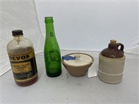 4 pcs-Small Crock Jug 7-Up Bottle Jar & Sugar