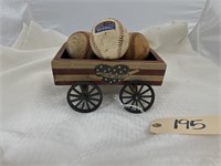 Decorative Wagon w/3 Baseballs-bent wheels
