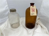 2 pcs-#10 Glass Jar w/Lid & Amber Glass Bottle