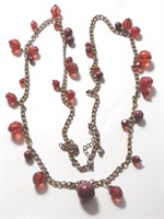 GOLD TONE CHAINW/BURGUNDY COLOR BEADS