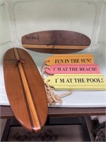 Box of Surfing Memorabilia Hula Girl & More