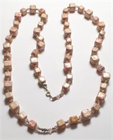 CREAM & PINK SQUARE BEAD NECKLACE