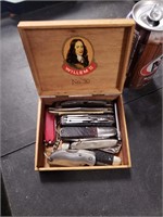 Wooden Cigar Box w/ Pocket Knives