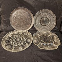 4 CLEAR GLASS SERVING / RELISH TRAYS